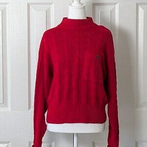 LIZ SPORT Women's Mock Turtleneck Heavyweight Cable Knit Sweater  Size M  Red